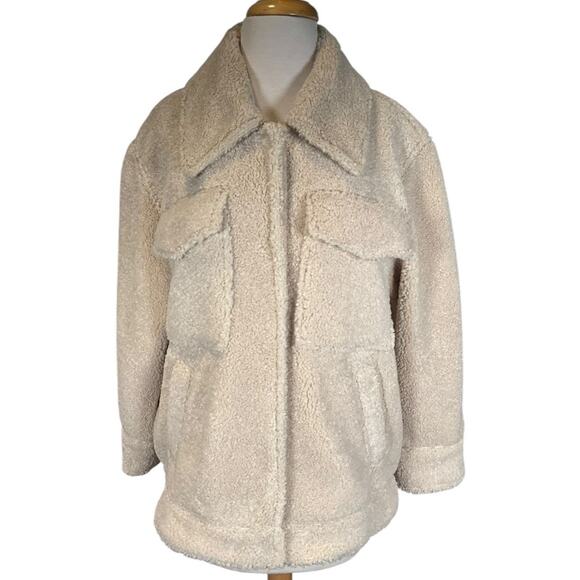 Something Navy Light Tan Faux Fur Teddy Jacket Size Small 100% Polyester Cozy - Picture 1 of 11
